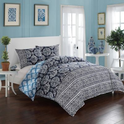 Chic Home Carson Reversible Duvet Cover Set In Navy Bed Bath