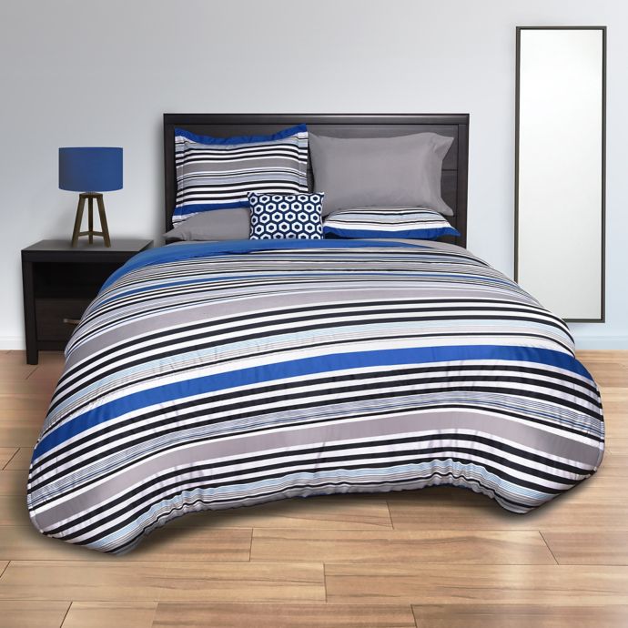 Striped Blue Comforter Set In Blue Grey Bed Bath Beyond