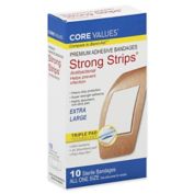 Core Values&trade; 10-Count Strong Strips Extra Large Antibacterial Adhesive Bandages