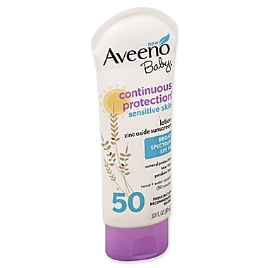 Aveeno Baby&reg; Continuous Protection&reg; 3 fl. oz. SPF 50 Sunscreen Lotion for Sensitive Skin. View a larger version of this product image.