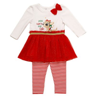 Clarice 2-Piece &quot;You Light Up My Life&quot; Tunic and Stripe Legging Set in Red