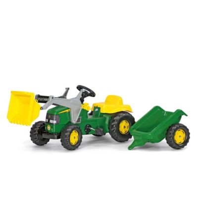 sit on toy tractor and trailer