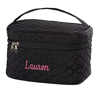 Embroidered Quilted Train Case in Black. View a larger version of this product image.