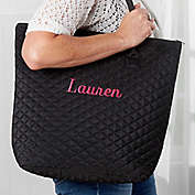 Embroidered Quilted Shoulder Bag in Black