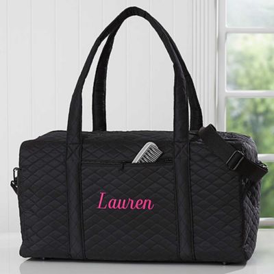 Embroidered Quilted Duffel Bag in Black