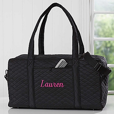 Embroidered Quilted Duffel Bag in Black. View a larger version of this product image.