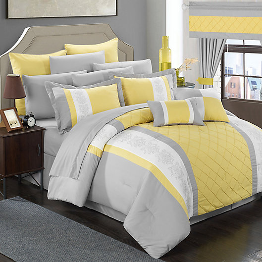 Alternate image 1 for Chic Home Melanie 24-Piece King Comforter Set in Yellow/Grey