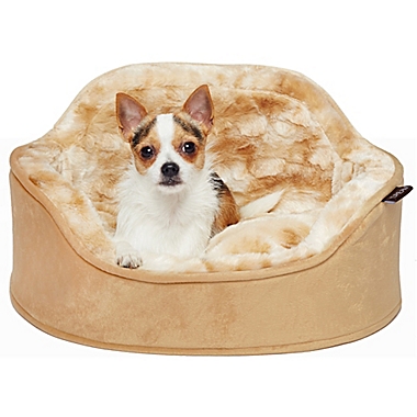 Precious Tails Faux Fur Princess Pet Bed with Plush Bone Pillow in Camel. View a larger version of this product image.