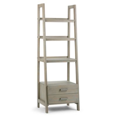 Sawhorse 72 Inch Ladder Shelf Bookcase, White Little Sloane Leaning Bookcase Bins