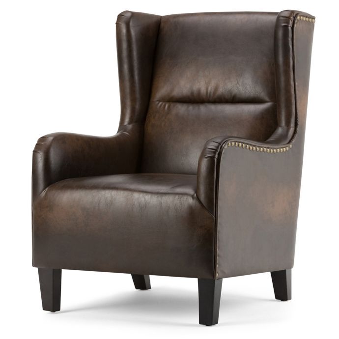 Simpli Home Taylor Leather Wingback Chair in Distressed ...