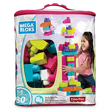 Mega Bloks Big Building Bag 80-Piece Building Set in Pink. View a larger version of this product image.