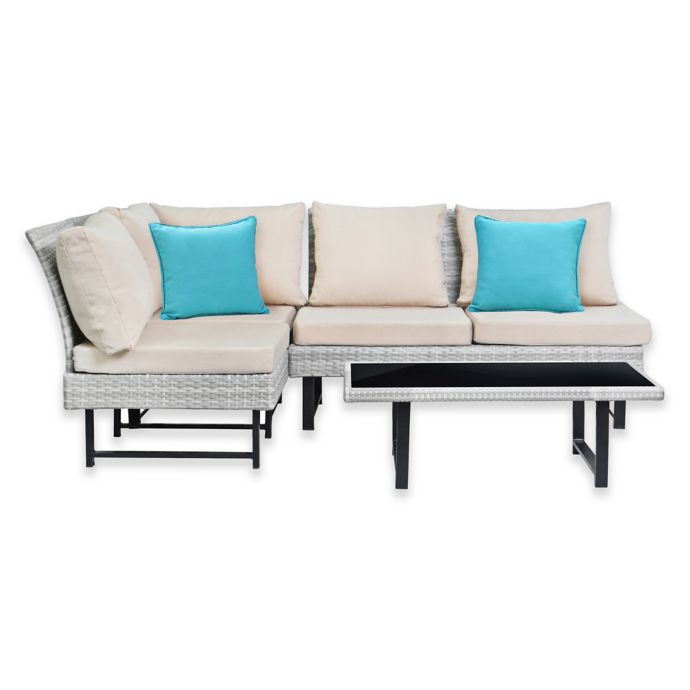 Safavieh Aleron Outdoor Sectional And Coffee Table Set In Beige