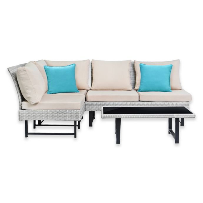 Safavieh Aleron Outdoor Sectional And Coffee Table Set In Beige