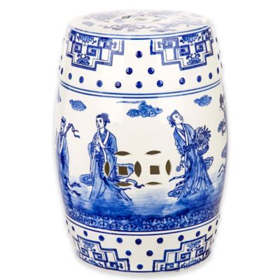 Dragon's Breath Chinoiserie Ceramic Decorative Garden Stool Blue 
