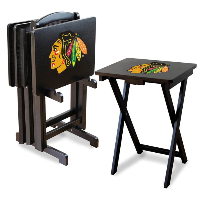 Nhl Chicago Blackhawks Tv Tray Table Set With Storage Rack Set Of