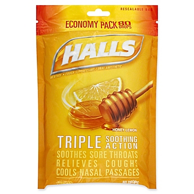 Halls&reg; 80-Count Economy Pack Cough Suppressant/Oral Anesthetic Drops in Honey Lemon. View a larger version of this product image.