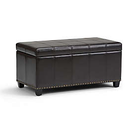 Simpli Home Amelia Faux Leather Storage Ottoman Bench in Tanners Brown