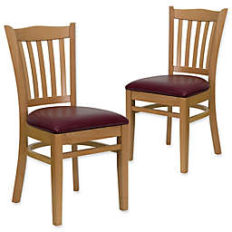 Flash Furniture Vertical Slat Back Chairs with Burgundy Vinyl Seats in Natural Wood (Set of 2)