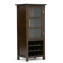 Simpli Home Avalon Solid Wood High Storage Wine Rack Cabinet in Dark Tobacco Brown
