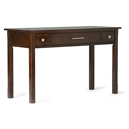 Alternate image 1 for Simpli Home Avalon Solid Wood Writing Office Desk in Dark Tobacco Brown