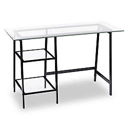 Southern Enterprises Avery Metal/Glass Sawhorse/A-Frame Writing Desk in Black
