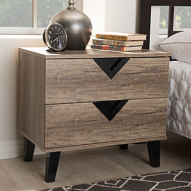 Baxton Studio Swanson 2-Drawer Nightstand in Light Brown. View a larger version of this product image.