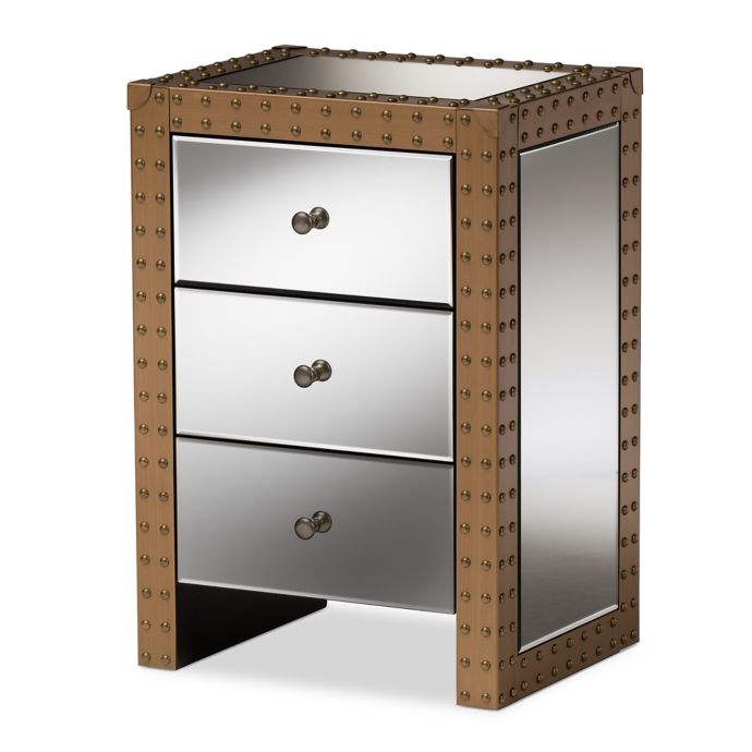 Baxton Studio Azura Rustic 3-Drawer Mirrored Nightstand in ...