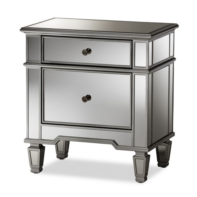 Baxton Studio Sussie 2 Drawer Mirrored Nightstand In Silver Bed Bath Beyond