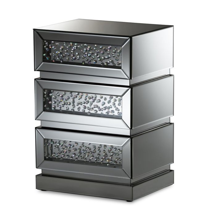 Baxton Studio Sabrina 3 Drawer Mirrored Nightstand In Silver Bed Bath Beyond