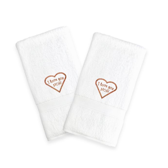 Linum Home Textiles Mothers Day "I Love You Mom" Hand Towels (Set of 2