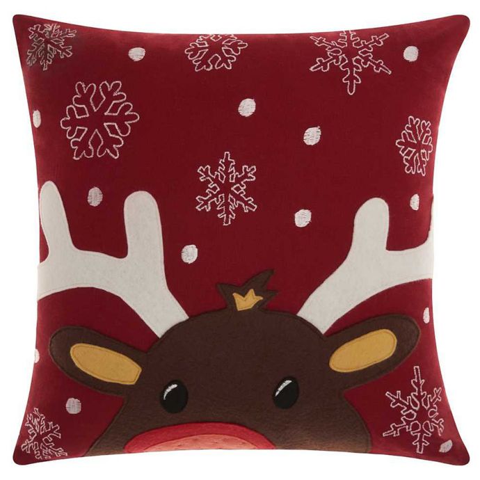 Mina Victory Holiday Deer Antlers Square Throw Pillow In Red Bed