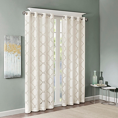 Madison Park Eden Fretwork Burnout Sheer 84-Inch Grommet Top Curtain Panel in Ivory (Single). View a larger version of this product image.