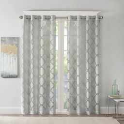 Madison Park Eden Fretwork Burnout Sheer 95-Inch Grommet Top Curtain Panel in Grey (Single)