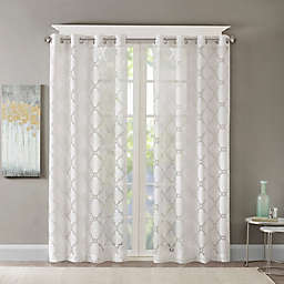 Madison Park Eden Fretwork Burnout Sheer 63-Inch Grommet Top Curtain Panel in White (Single)
