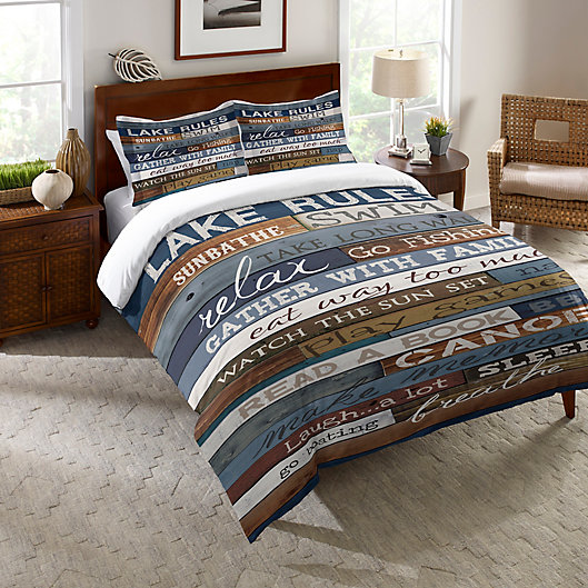 Alternate image 1 for Laural Home® Lake Rules Duvet Cover in Blue/Brown