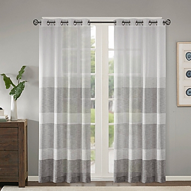 Madison Park Hayden Striped Sheer 84-Inch Grommet Top Window Curtain Panel in Grey (Single). View a larger version of this product image.