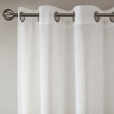 Madison Park Hayden Striped Sheer 95-Inch Grommet Top Window Curtain Panel in Grey (Single). View a larger version of this product image.