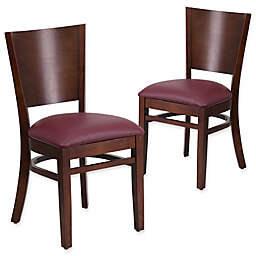 Flash Furniture Solid Back Walnut Wood Chairs with Burgundy Vinyl Seats (Set of 2)