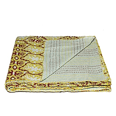 Kantha Cotton Throw in Mustard Multicolor. View a larger version of this product image.