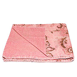 Kantha Cotton Throw in Pink and Brown