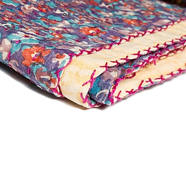 Kantha Cotton Throw in Purple and Yellow. View a larger version of this product image.