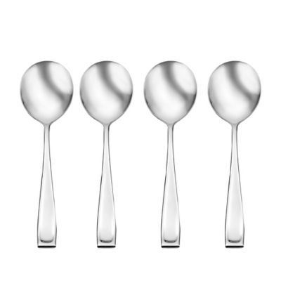 Oneida Moda Stainless Steel Fine Flatware Soup Spoons, Set of 4, Dishwasher Safe