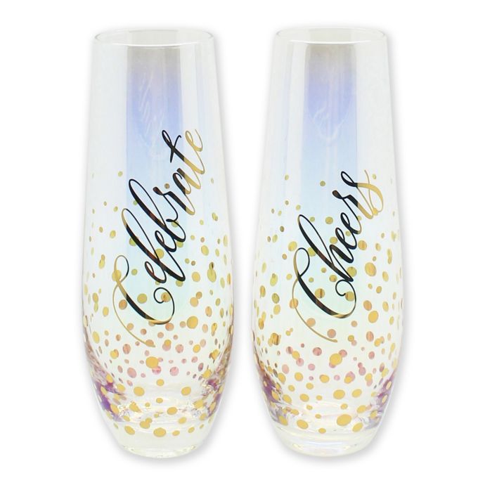 Cheers Celebrate Stemless Champagne Flutes in Gold Luster (Set of 2