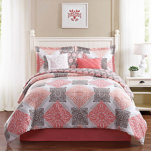 ELEGANT LOVELY CORAL TAUPE COMFORTER 7 PC SET CAL KING QUEEN BEDDING 
