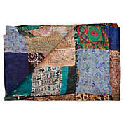 Kantha Quilted Silk Throw in Beige and Red
