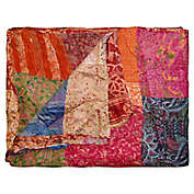 Kantha Quilted Silk Throw in Red and Orange