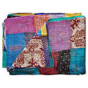 Kantha Quilted Silk Throw in Purple and Blue