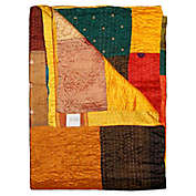 Kantha Silk Throw in Yellow, Orange and Brown