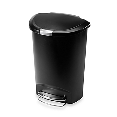 simplehuman&reg; Plastic Semi-Round 50-Liter Step-On Trash Can in Black. View a larger version of this product image.