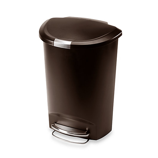 Alternate image 1 for simplehuman® Plastic Semi-Round 50-Liter Step-On Trash Can in Mocha